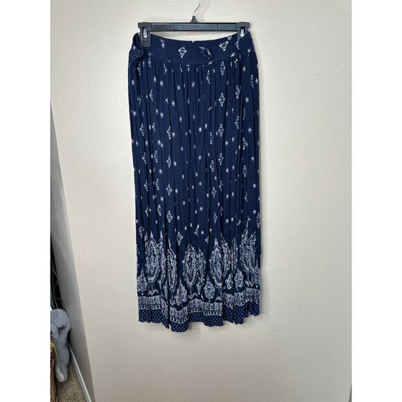 Take two Womens Blue Skirt Large vintage maxi elastic‎ waist pull on rayon - Picture 1 of 8